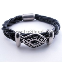 Bracciale In Pelle E Titanio Alla Moda