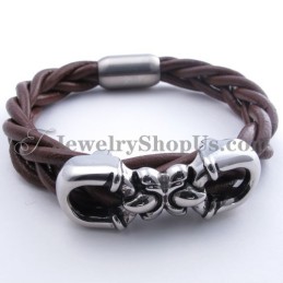 Bracciale In Titanio Marrone In Pelle Alla Moda