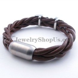 Bracciale In Titanio Marrone In Pelle Alla Moda