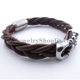 Bracciale In Titanio Marrone In Pelle Alla Moda