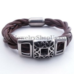 Bracciale In Pelle Di Titanio Marrone Alla Moda