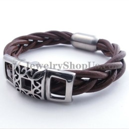 Bracciale In Pelle Di Titanio Marrone Alla Moda
