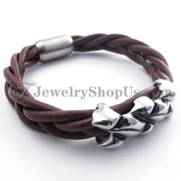 Elegante Bracciale In Pelle Di Titanio Marrone