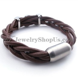 Elegante Bracciale In Pelle Di Titanio Marrone
