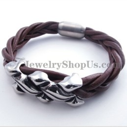 Elegante Bracciale In Pelle Di Titanio Marrone