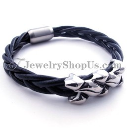 Elegante Bracciale In Pelle E Titanio