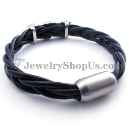Elegante Bracciale In Pelle E Titanio