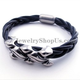 Elegante Bracciale In Pelle E Titanio