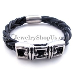 Elegante Bracciale In Pelle Di Titanio Nero