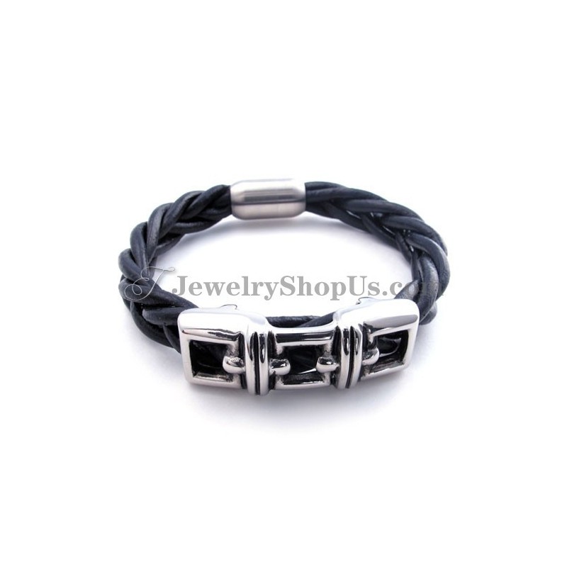 Elegante Bracciale In Pelle Di Titanio Nero Elegante Bracciale In Pelle Di Titanio Nero