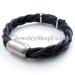 Elegante Bracciale In Pelle Di Titanio Nero