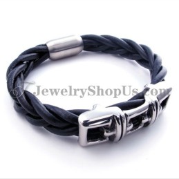 Elegante Bracciale In Pelle Di Titanio Nero