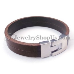 Bracciale In Pelle Marrone Alla Moda Con Titanio