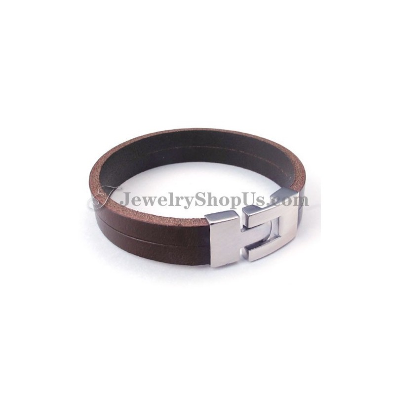 Bracciale In Pelle Marrone Alla Moda Con Titanio Bracciale In Pelle Marrone Alla Moda Con Titanio