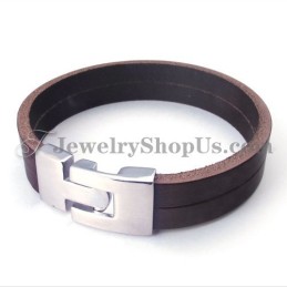 Bracciale In Pelle Marrone Alla Moda Con Titanio