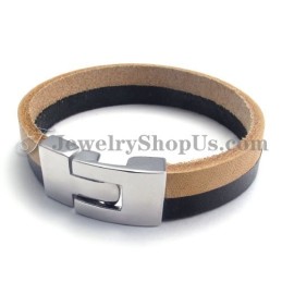 Elegante Bracciale In Pelle Nera E Marrone Con Titanio