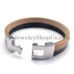 Elegante Bracciale In Pelle Nera E Marrone Con Titanio