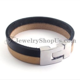 Elegante Bracciale In Pelle Nera E Marrone Con Titanio