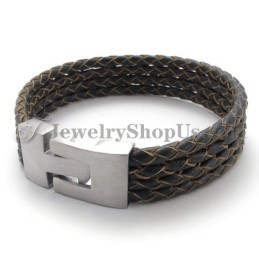 Elegante Bracciale In Pelle E Titanio