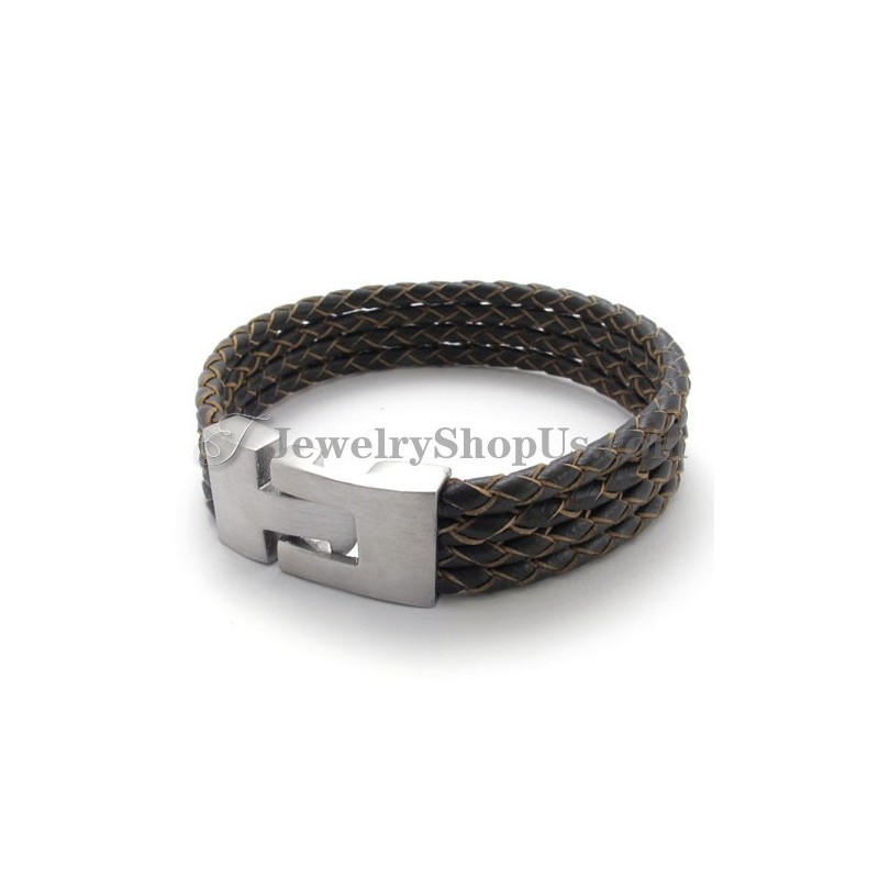 Elegante Bracciale In Pelle E Titanio Elegante Bracciale In Pelle E Titanio