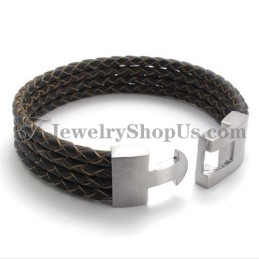 Elegante Bracciale In Pelle E Titanio