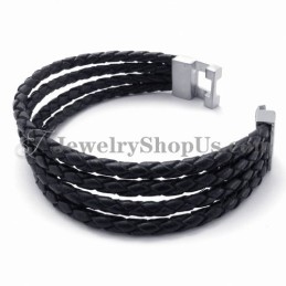 Elegante Bracciale In Pelle Nera E Titanio