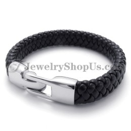 Splendido Bracciale In Titanio Nero E Pelle