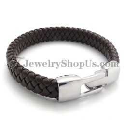 Elegante Bracciale In Titanio Marrone E Pelle