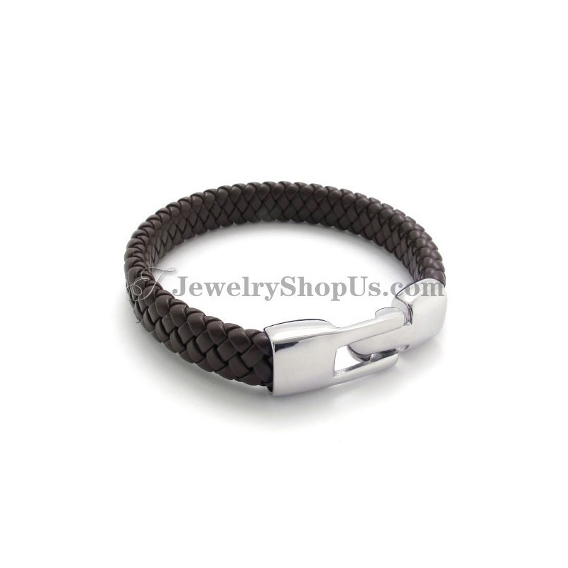Elegante Bracciale In Titanio Marrone E Pelle Elegante Bracciale In Titanio Marrone E Pelle
