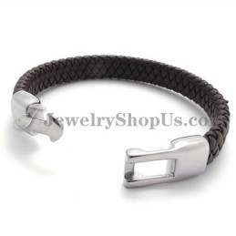 Elegante Bracciale In Titanio Marrone E Pelle