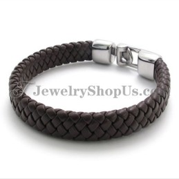 Elegante Bracciale In Titanio Marrone E Pelle