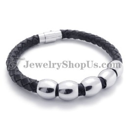 Bracciale In Pelle Nera E Titanio