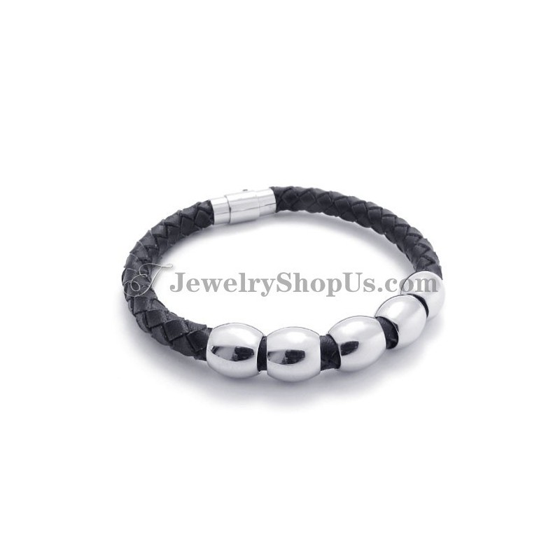 Bracciale In Pelle Nera E Titanio Bracciale In Pelle Nera E Titanio