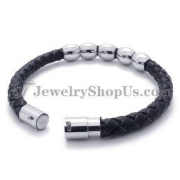 Bracciale In Pelle Nera E Titanio