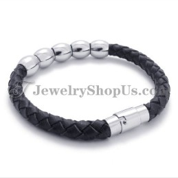 Bracciale In Pelle Nera E Titanio
