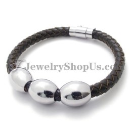 Bracciale In Titanio Marrone In Pelle Alla Moda