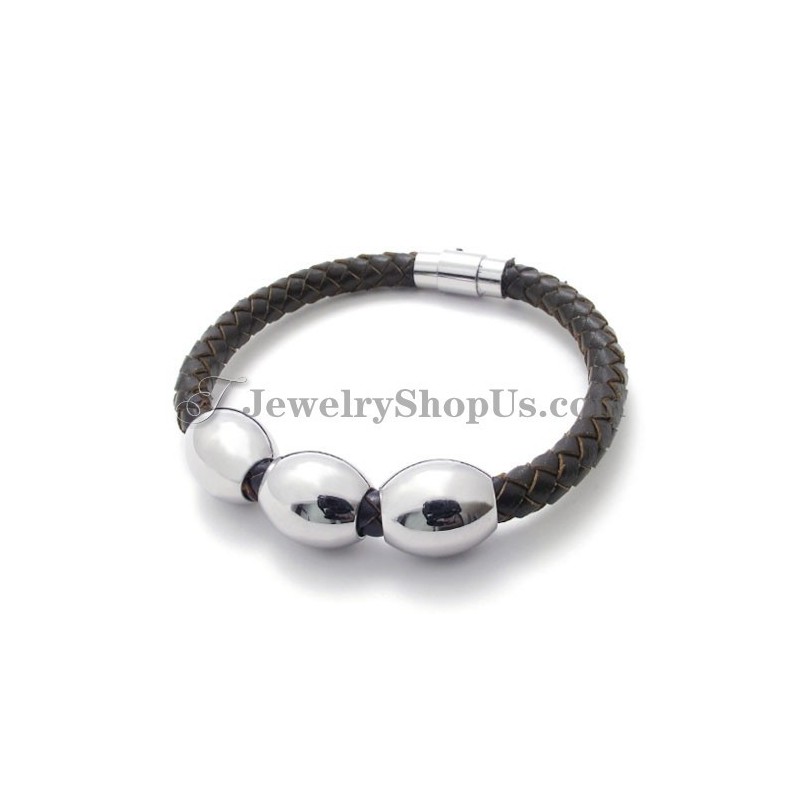 Bracciale In Titanio Marrone In Pelle Alla Moda Bracciale In Titanio Marrone In Pelle Alla Moda
