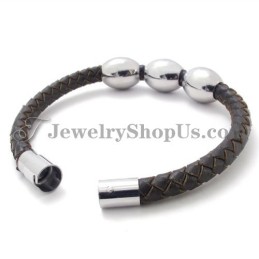 Bracciale In Titanio Marrone In Pelle Alla Moda