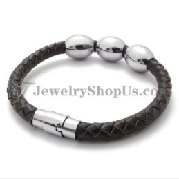 Bracciale In Titanio Marrone In Pelle Alla Moda