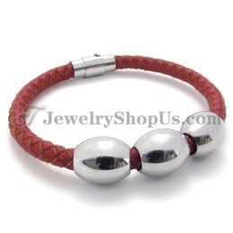 Bracciale In Titanio Rosso E Pelle