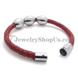 Bracciale In Titanio Rosso E Pelle