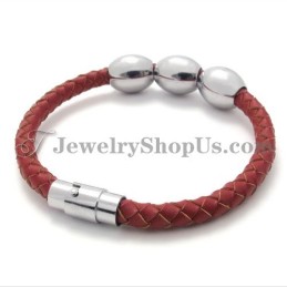 Bracciale In Titanio Rosso E Pelle