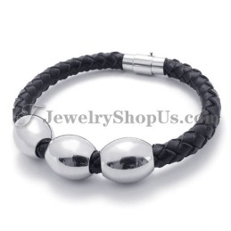 Bracciale In Titanio Nero In Pelle Alla Moda