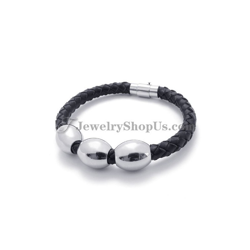 Bracciale In Titanio Nero In Pelle Alla Moda Bracciale In Titanio Nero In Pelle Alla Moda