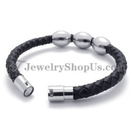Bracciale In Titanio Nero In Pelle Alla Moda