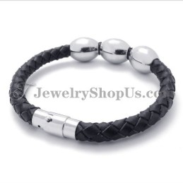 Bracciale In Titanio Nero In Pelle Alla Moda
