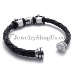 Elegante Bracciale In Pelle Con Teschi In Titanio
