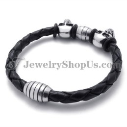 Elegante Bracciale In Pelle Con Teschi In Titanio