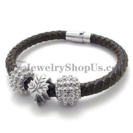 Bracciale In Titanio E Pelle Marrone