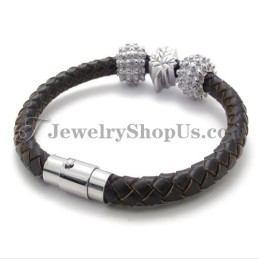 Bracciale In Titanio E Pelle Marrone